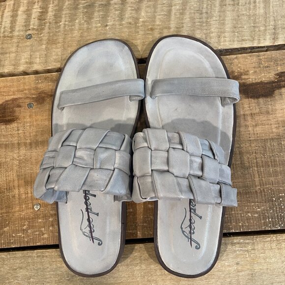 🖤 Free People Winding River Slip-On Flat Quilted Woven Sandals Grey Blue - Picture 3 of 10